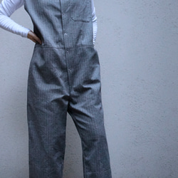 ＜受注生産＞大人のツナギ〜ヘリンボーン柄のスレンダーなツナギ・ノースリーブ 3枚目の画像