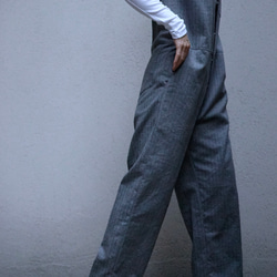 ＜受注生産＞大人のツナギ〜ヘリンボーン柄のスレンダーなツナギ・ノースリーブ 13枚目の画像