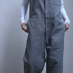 ＜受注生産＞大人のツナギ〜ヘリンボーン柄のスレンダーなツナギ・ノースリーブ 17枚目の画像