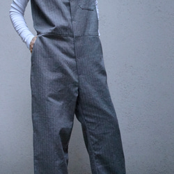 ＜受注生産＞大人のツナギ〜ヘリンボーン柄のスレンダーなツナギ・ノースリーブ 7枚目の画像