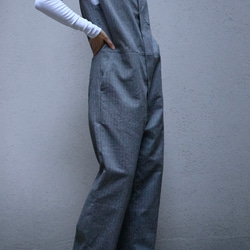 ＜受注生産＞大人のツナギ〜ヘリンボーン柄のスレンダーなツナギ・ノースリーブ 2枚目の画像