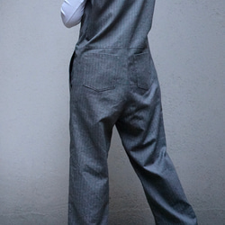 ＜受注生産＞大人のツナギ〜ヘリンボーン柄のスレンダーなツナギ・ノースリーブ 6枚目の画像