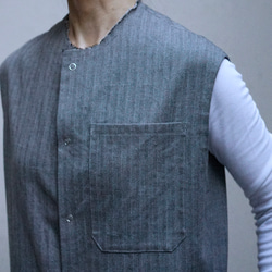 ＜受注生産＞大人のツナギ〜ヘリンボーン柄のスレンダーなツナギ・ノースリーブ 4枚目の画像