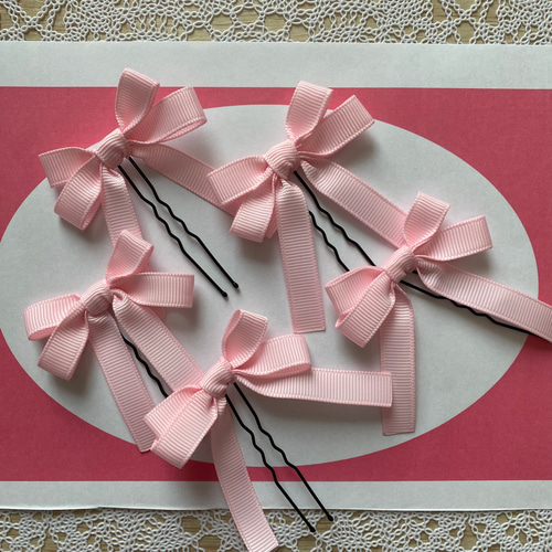ヘアメ リボン リボンピン ピンク 薄ピンク 推し活 推し色 メンカラ
