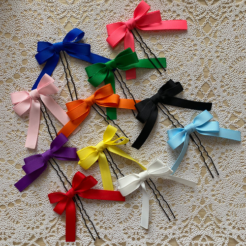 ヘアメ リボン リボンピン 紫 パープル 推し活 推し色 メンカラ 発表会