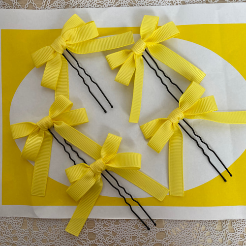 ヘアメ リボン リボンピン 黄 イエロー 推し活 推し色 メンカラ 発表会