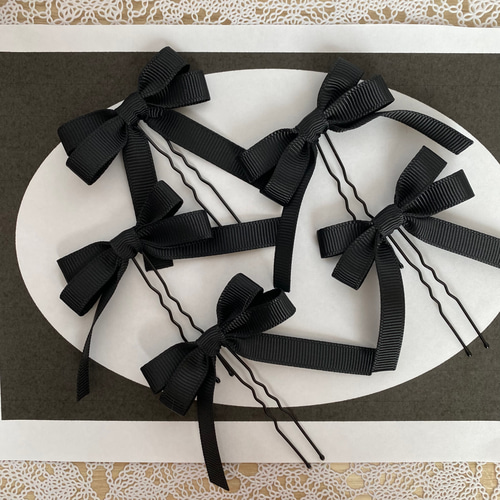 ヘアメ リボン リボンピン 黒 ブラック 推し活 推し色 メンカラ 発表会