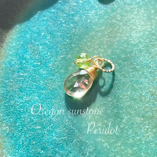 14kgf 宝石質サンストーンチャームネックレストップペンダントトップ