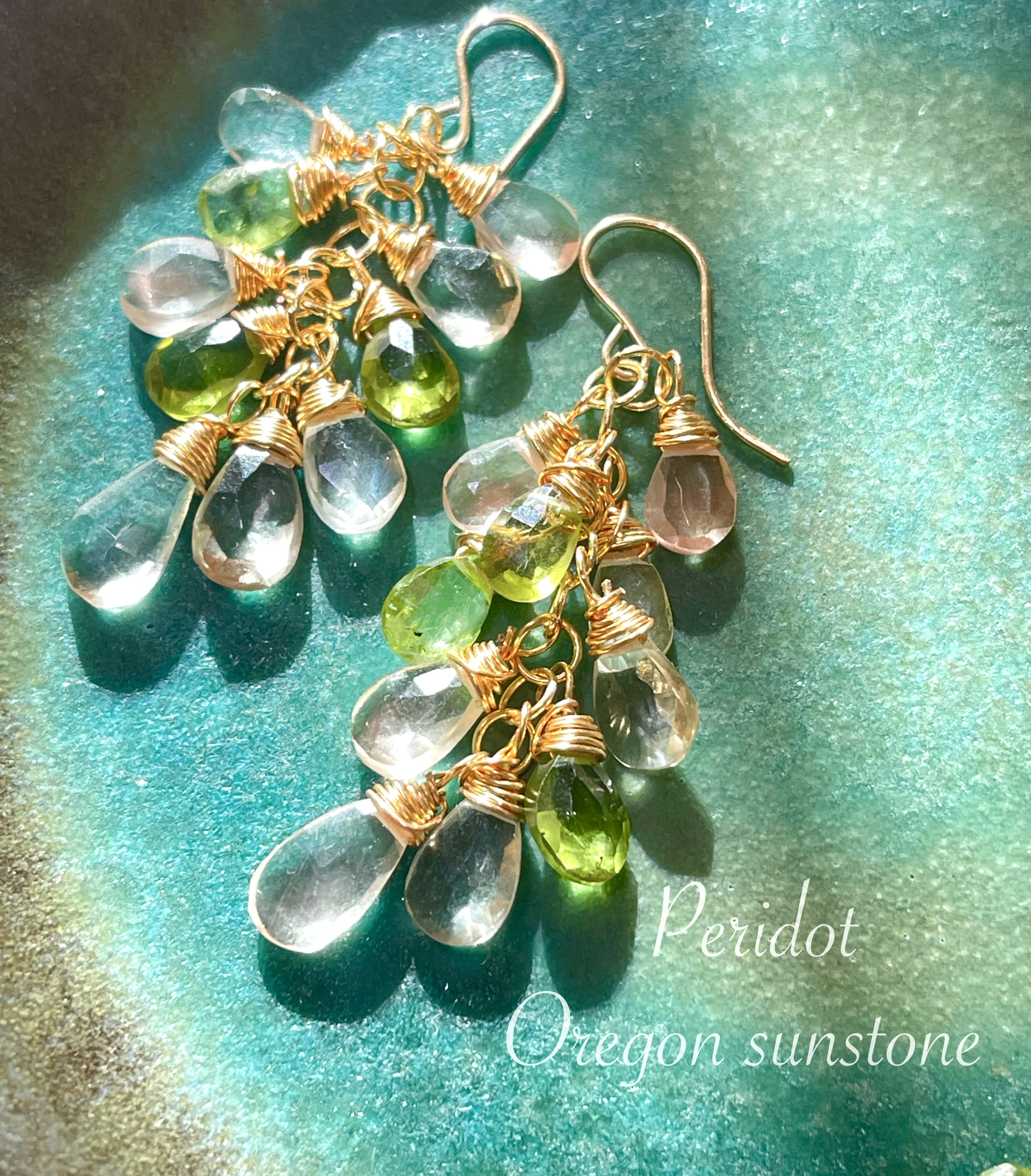14kgf＊オレゴンサンストーンとペリドットのピアスA