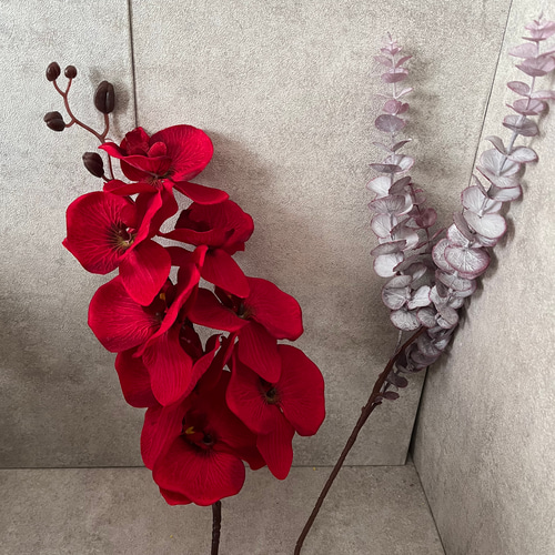 胡蝶蘭 レッド 2点 造花 和装 枝ブーケ アーティフィシャルフラワー