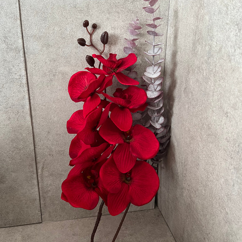 胡蝶蘭 レッド 2点 造花 和装 枝ブーケ アーティフィシャル