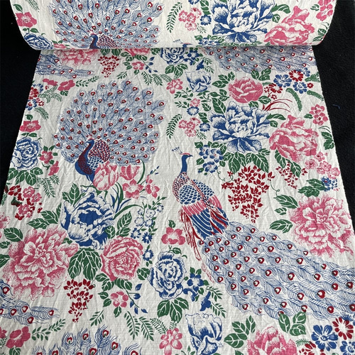 上品 綿100％ 鳥 花 柄 インド ブロックプリント生地 ☆生地幅約45cm
