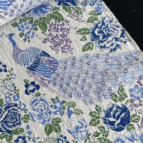 上品 綿100％ 鳥 花 柄 インド ブロックプリント生地 ☆生地幅約45cm