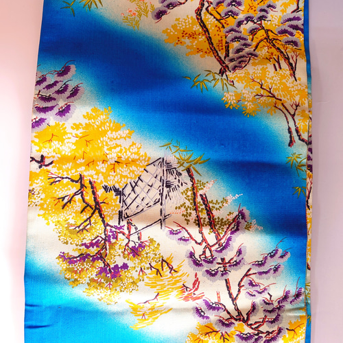 昼夜帯】表風景絵 裏椿 アンティーク帯 和装小物（帯・半襟） 和小物