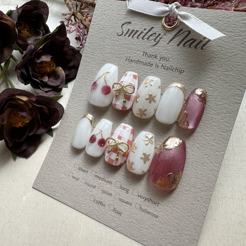 さくらんぼ3Dネイルチップ 🍒♥️ ⋱⋰ ⋱⋰ ⋱⋰ ⋱⋰ ⋱⋰ ⋱⋰ ⋱⋰ ⋱ 🤍その他デザインは