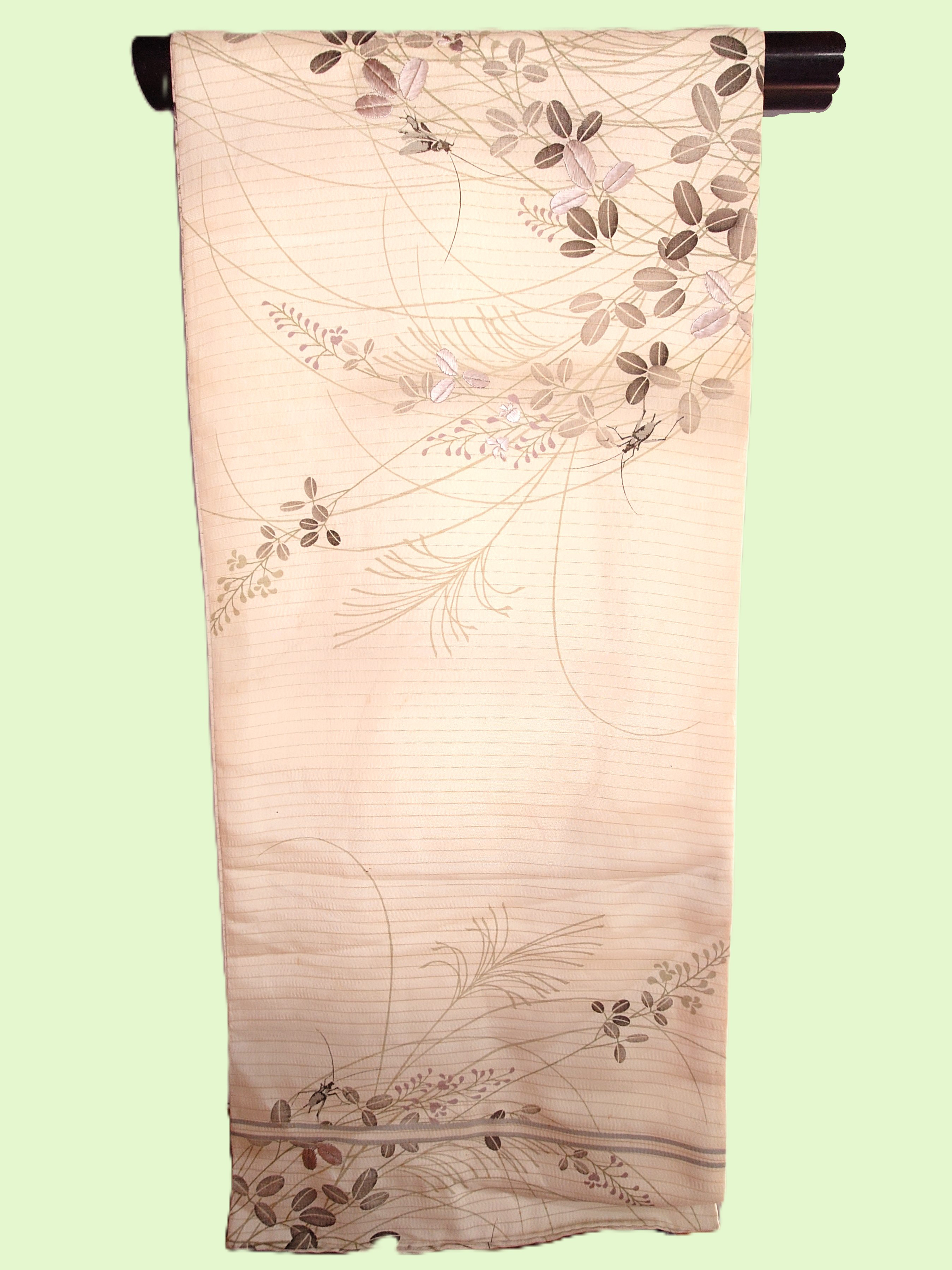 【名古屋帯】絽帯　クリーム地になつめと鈴虫　アンティーク帯