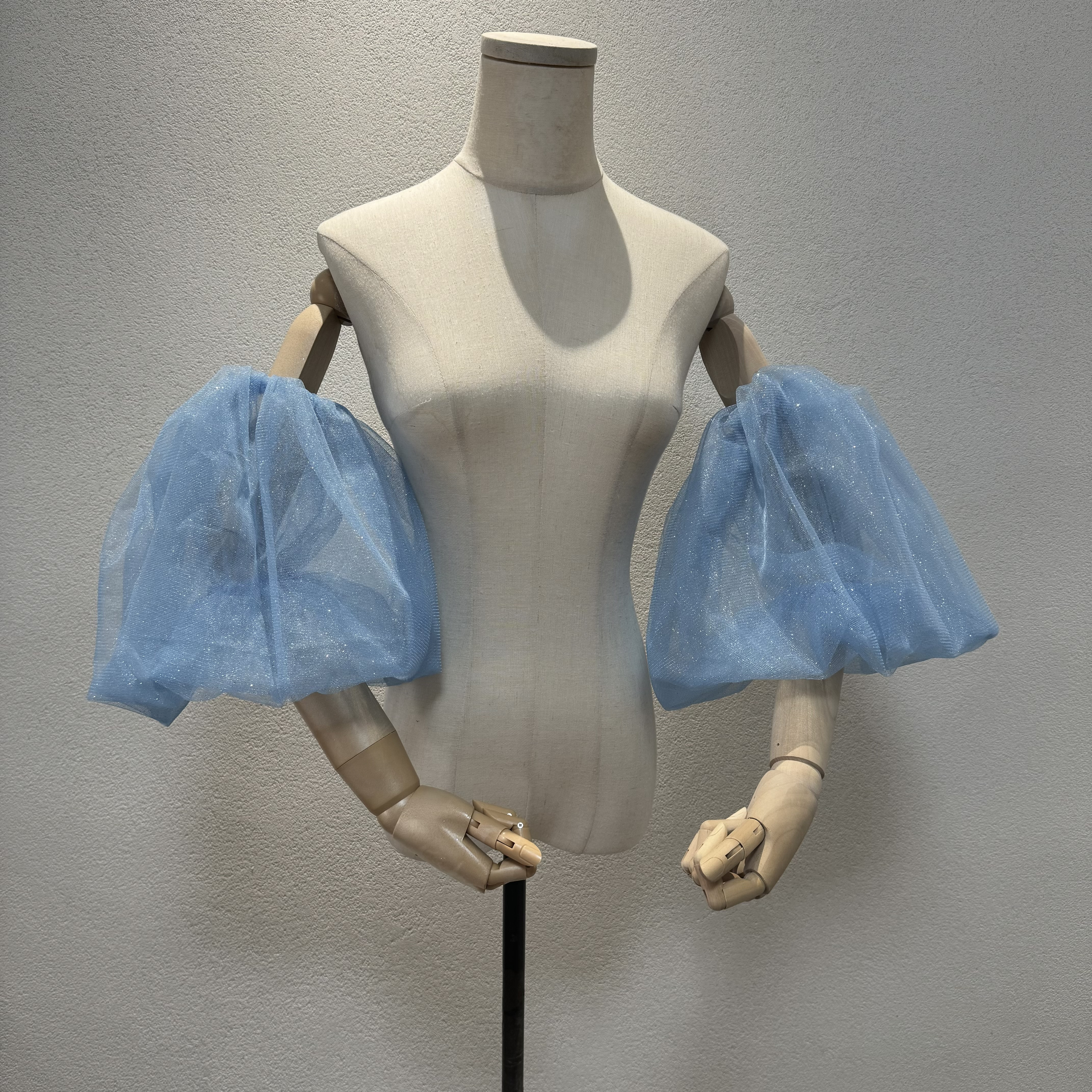 新色追加！二の腕カバーお袖　パフスリーブ　ブルー/水色　キラキラチュール　グリッター　カラー変更可能　カラードレス結婚式