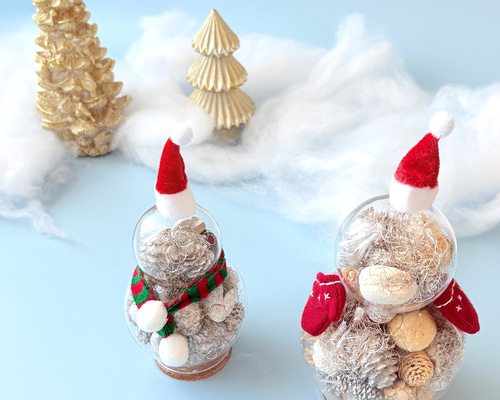 セール】2個セット・木の実たっぷりガラスのスノーマン・（白）/木の実