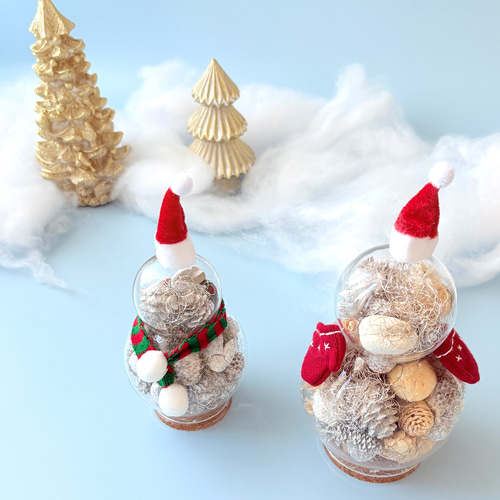 ガラス製スノーマン　イタリア製 セール】2個セット・木の実たっぷりガラスのスノーマン・（白）/木の実