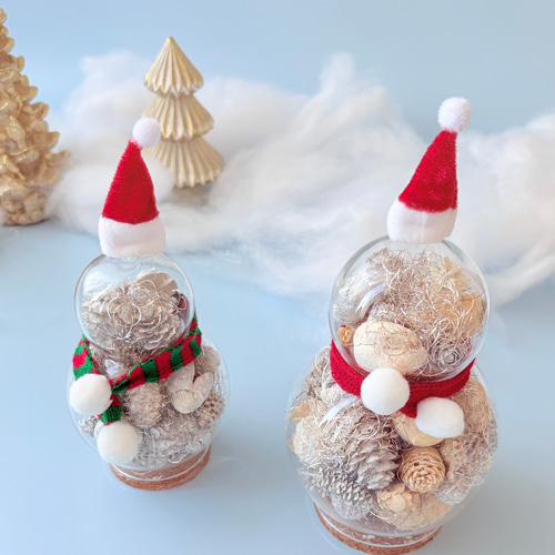 セール】2個セット・木の実たっぷりガラスのスノーマン・（白）/木の実