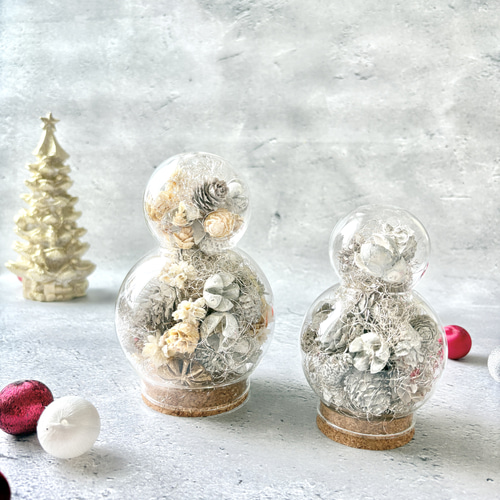 セール】2個セット・木の実たっぷりガラスのスノーマン・（白）/木の実