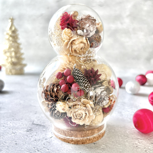 セール】2個セット・木の実たっぷりガラスのスノーマン・ナチュラル