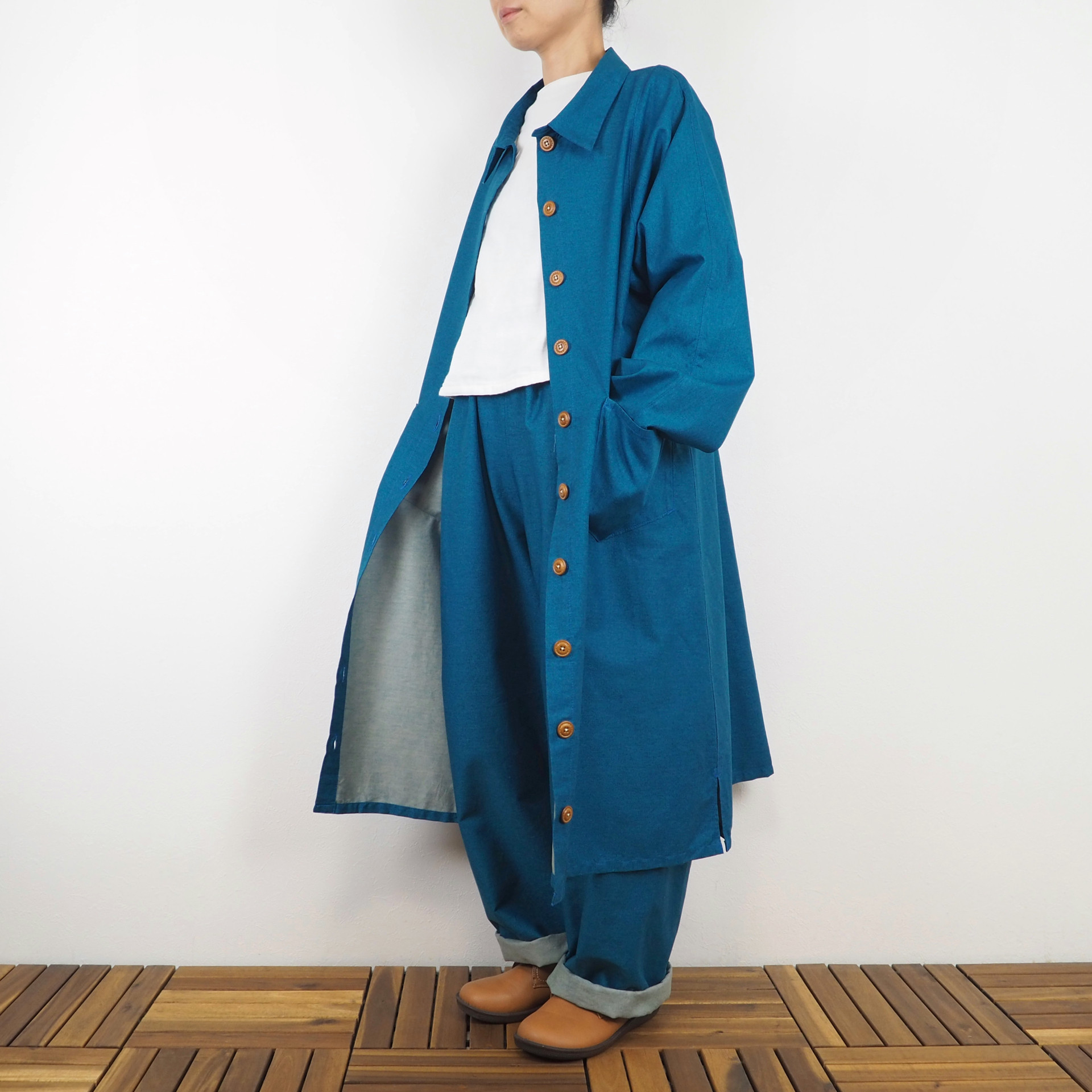 Hinamiロングジャケット（綿オックス ブルー）【受注生産対応】