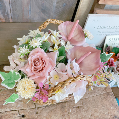 枯れないお花♡【淡いお色アレンジメント】ナチュラルかご入り♡お誕生
