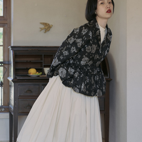 黒と白のジャガード フレンチ レトロ ガーリー ダークナイト ローズ