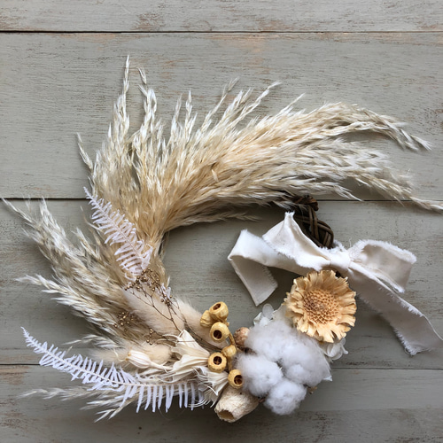 コットンとパンパスグラスのドライフラワーリース リース aimo