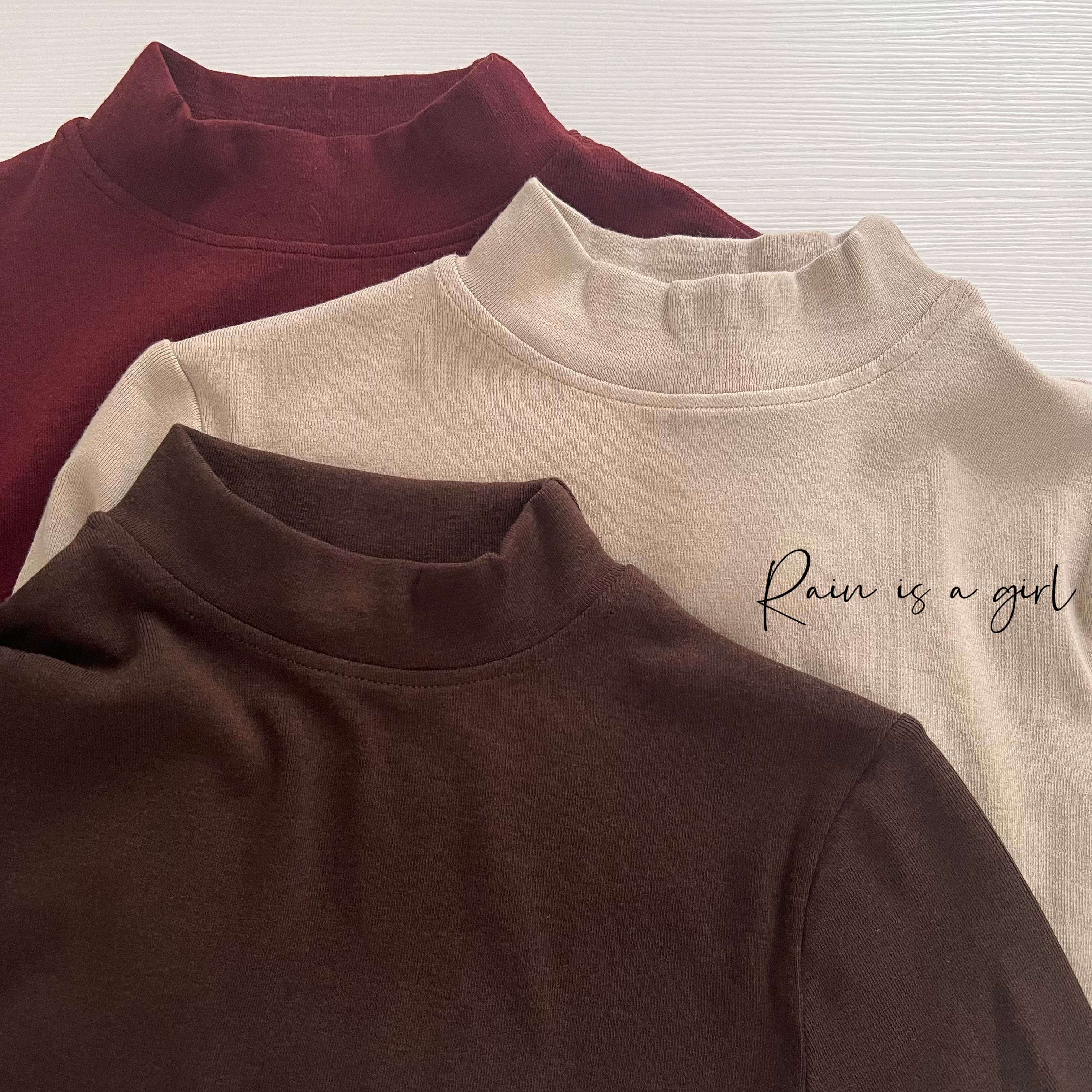 【揃いたくなる★3枚セット】秋冬らしい茶系色カットソー★モダール保温機能★ハーフハイネック＊ベーシック*T-110-c