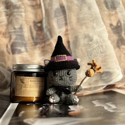 ハロウィンガーランド 魔女帽子のゴースト 手編み ミニチュア カボチャ