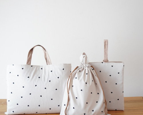 5点セット　入園　入学　レッスンバッグ　ハートキルティング　体操服袋　上履き袋 1fba415645ce00a92a6c982857e7c0