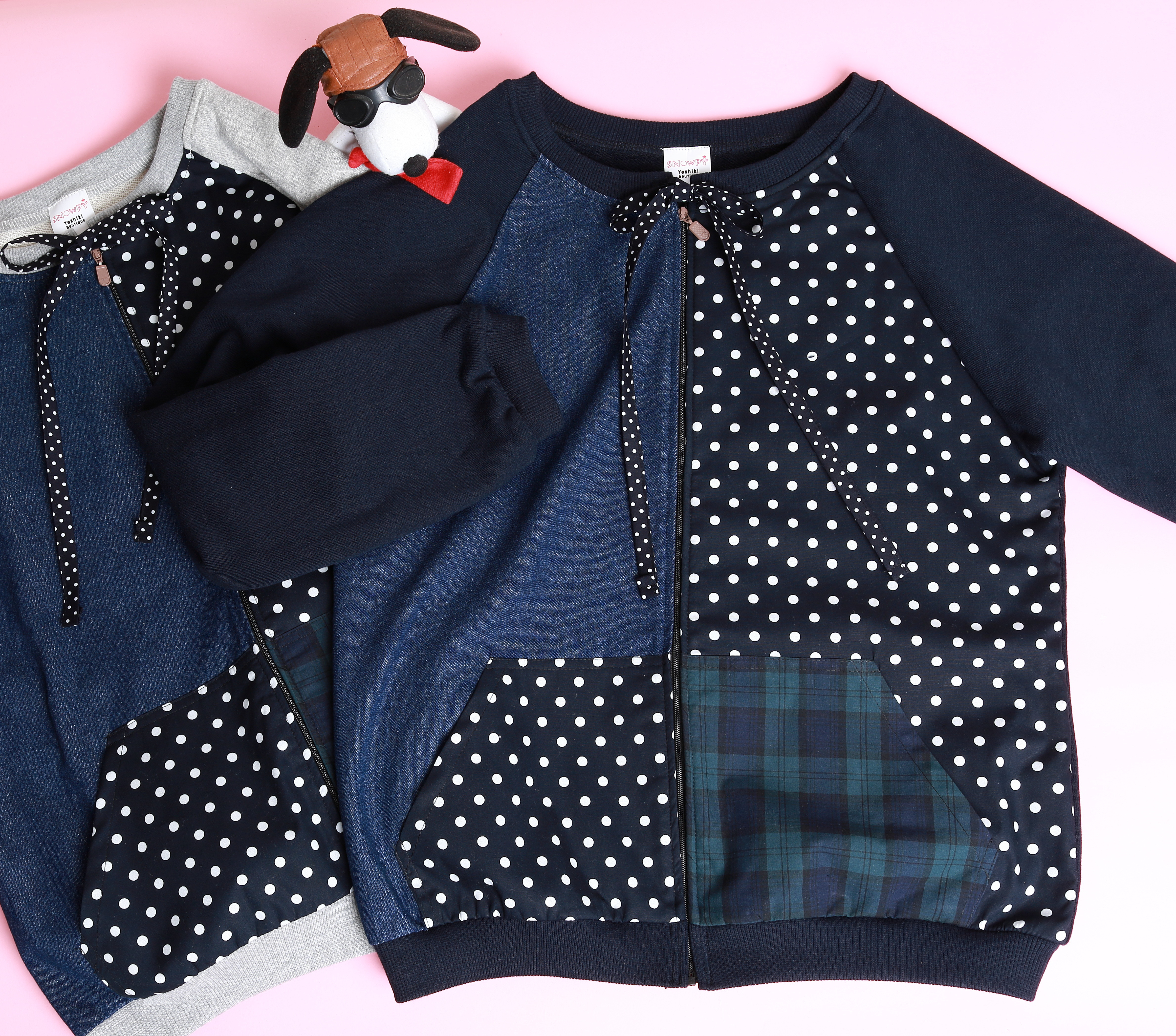 水玉mixチャックパーカーb色♡フードなし
