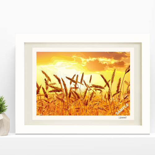 A4サイズ「夕焼けに染まる稲穂」 絵画 hiroma2 通販 18291878｜Creema