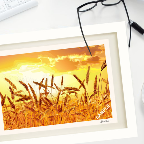 稲穂のフォトアート作品【額縁付き】