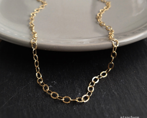 14Kgf} リップルチェーン シンプルネックレス *41cm-47.5cm・4mm