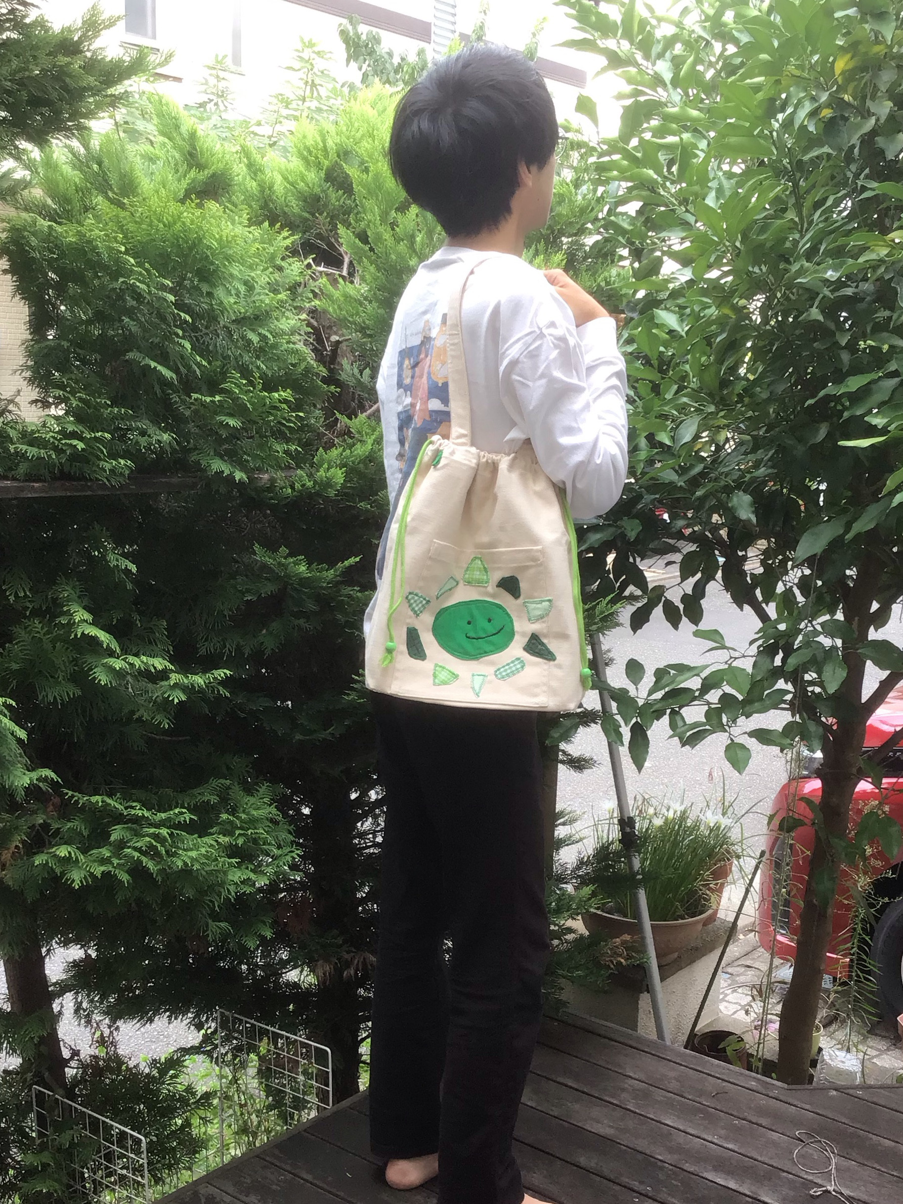 巾着・トートバック  にっこり【緑色】