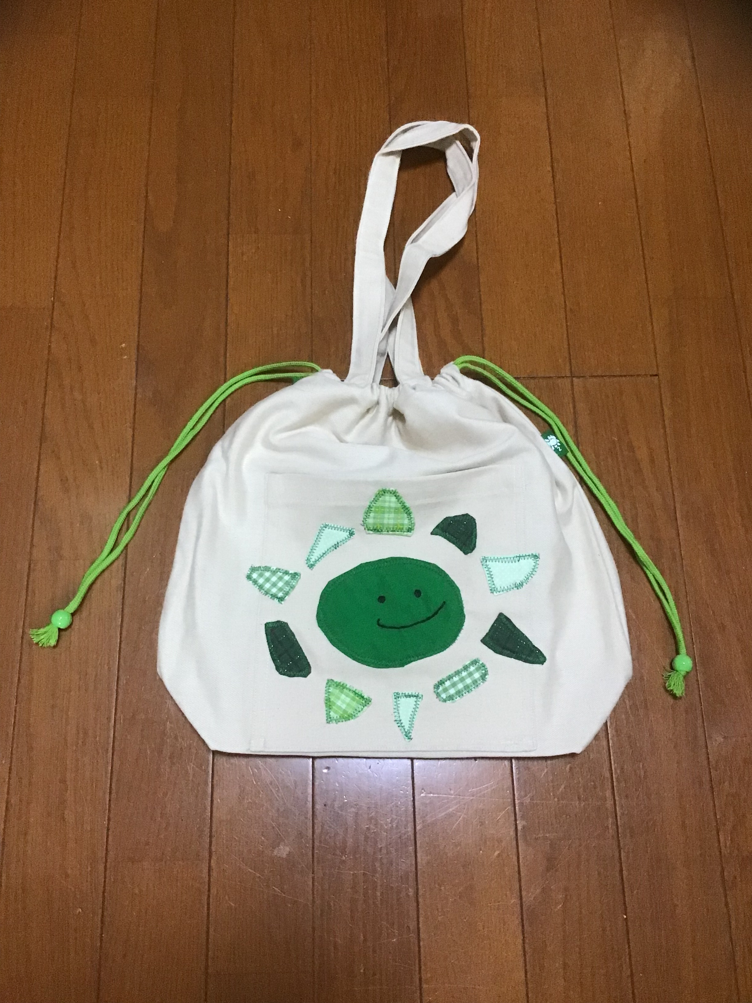巾着・トートバック  にっこり【緑色】