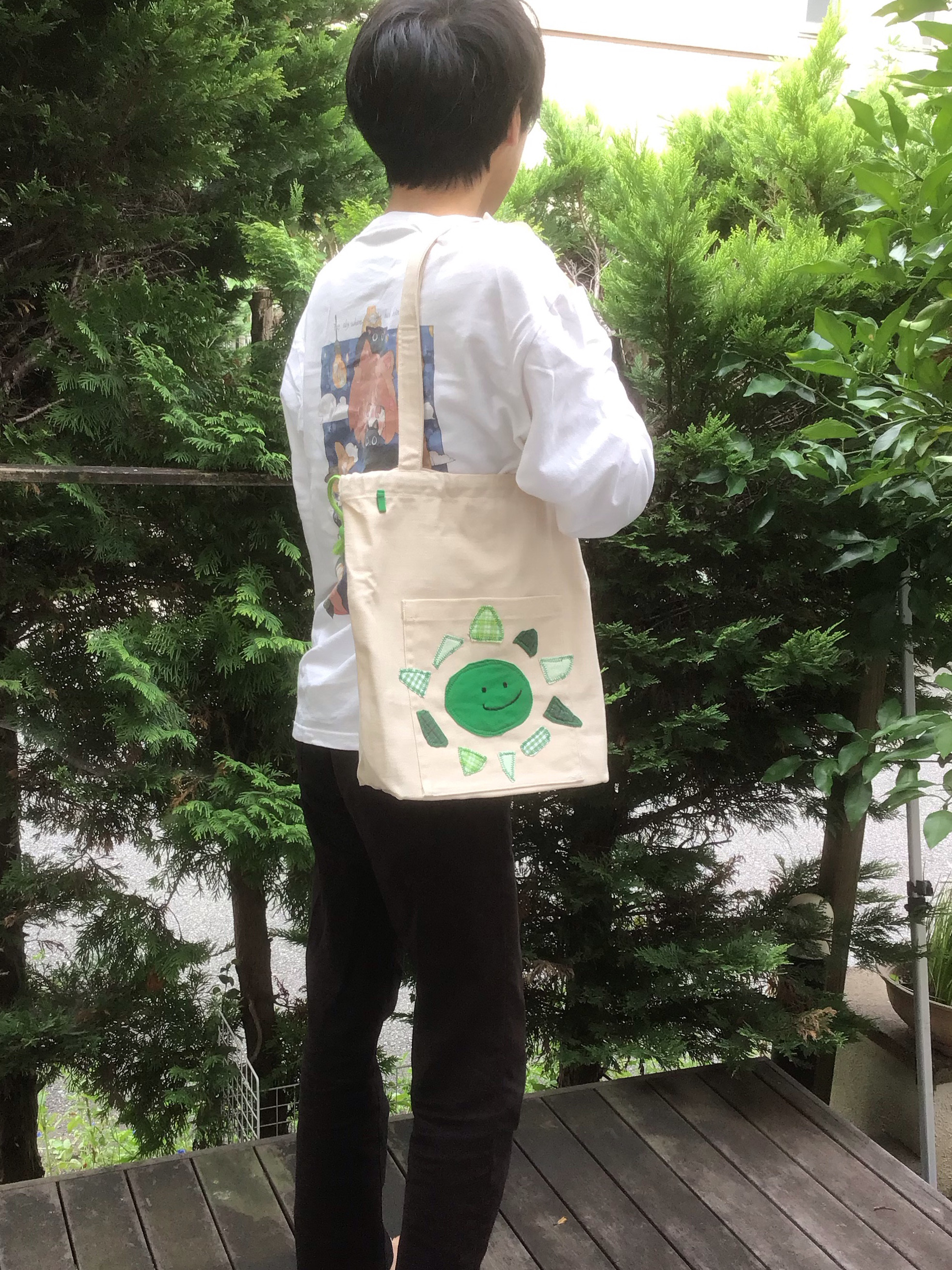 巾着・トートバック  にっこり【緑色】