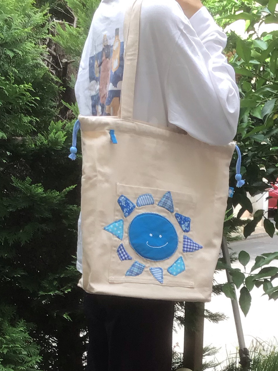 巾着・トートバック  にっこり【青色】