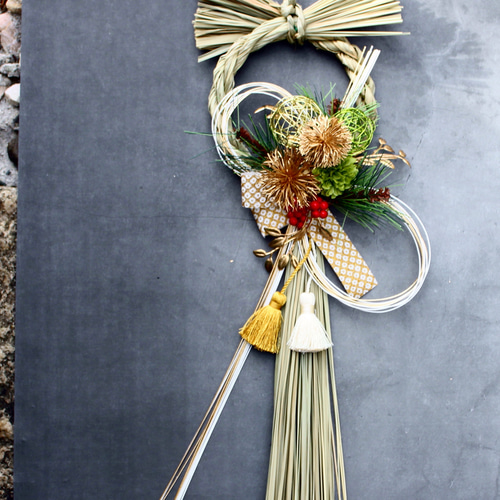 【74】フラワーリース　しめ縄リース　しめ縄　しめ縄飾り　お正月飾り No.89 ハート型カラーしめ縄リース2024 ハンドメイドお正月飾り玄関