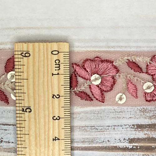 H209❣️インド刺繍リボン刺繍リボンチュールくすみピンク