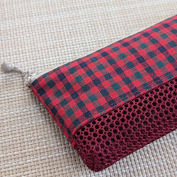ハンドメイド　歯ブラシケース　ペンケース　メッシュポーチ　ファミリア風 チェック 2枚目の画像