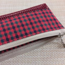 ハンドメイド　歯ブラシケース　ペンケース　メッシュポーチ　ファミリア風 チェック 3枚目の画像
