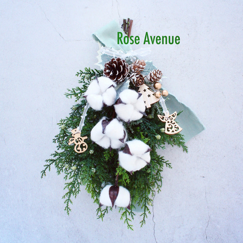 ✮【クリスマスミニスワッグ】コットンフラワーのシンプルクリスマス