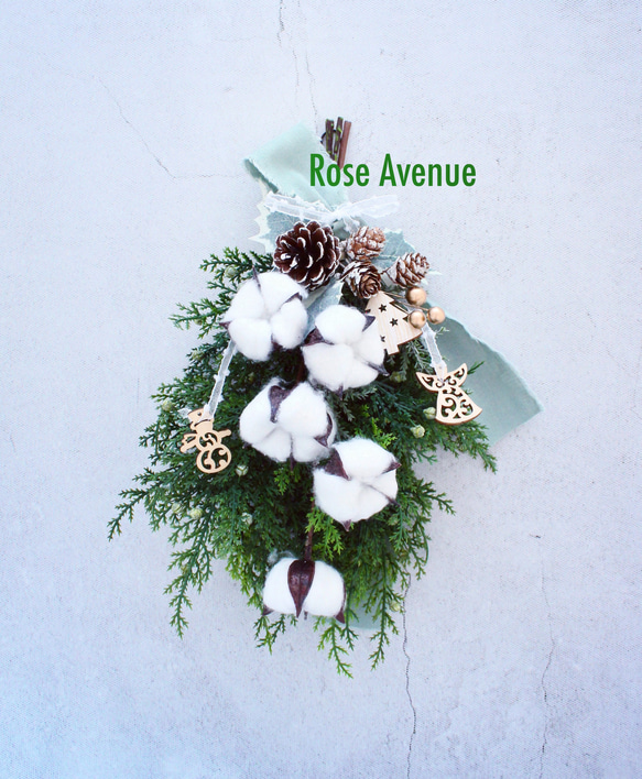 ✮【クリスマスミニスワッグ】コットンフラワーのシンプルクリスマス