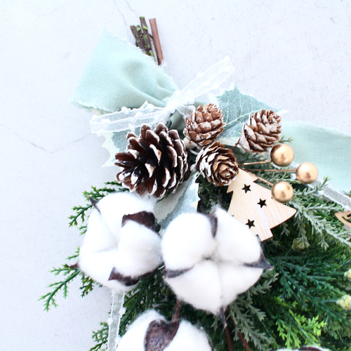 ✮【クリスマスミニスワッグ】コットンフラワーのシンプルクリスマス