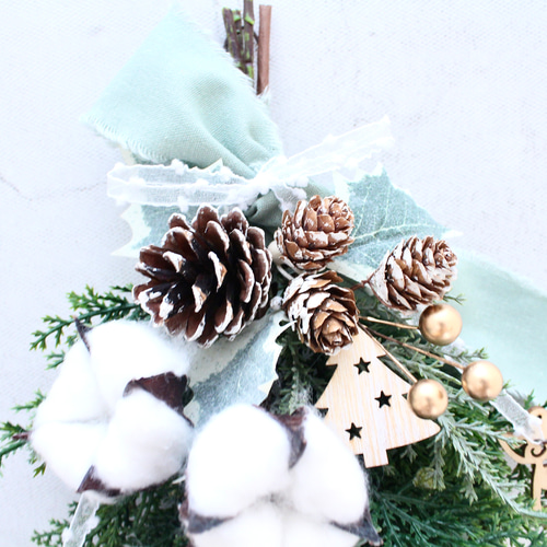 ✮【クリスマスミニスワッグ】コットンフラワーのシンプルクリスマス