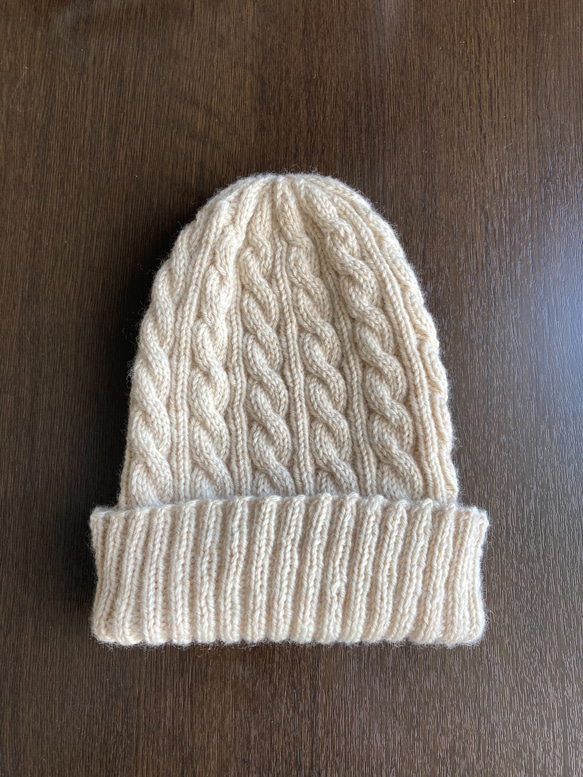 手編みニット帽 【ベージュ】 シンプルカラー 大人フリーサイズ ニット